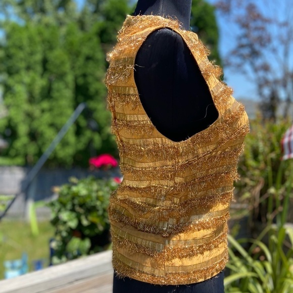 Y2K Fun Gold Fringe High Neck Top With Zipper Back. - Picture 7 of 13